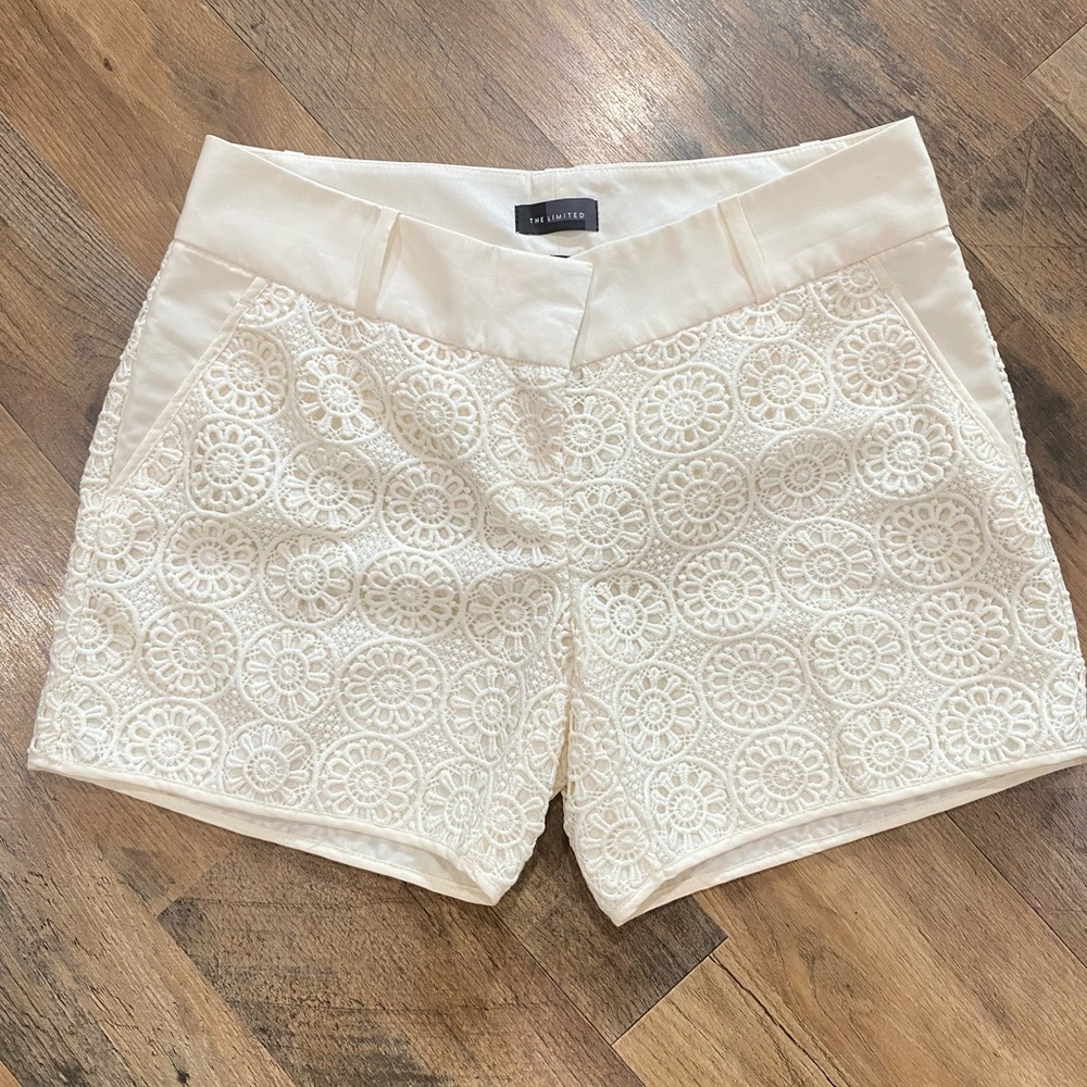 The Limited Lace Eyelet Overlay Ivory Off White Shorts